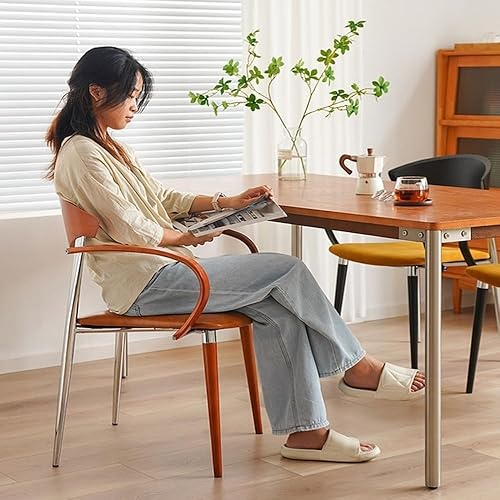 Miniatura 7 de Sillas de comedor, Sillas de comedor de madera de mediados de siglo con respaldo curvado y patas de metal, Sillas para comedor (azul)