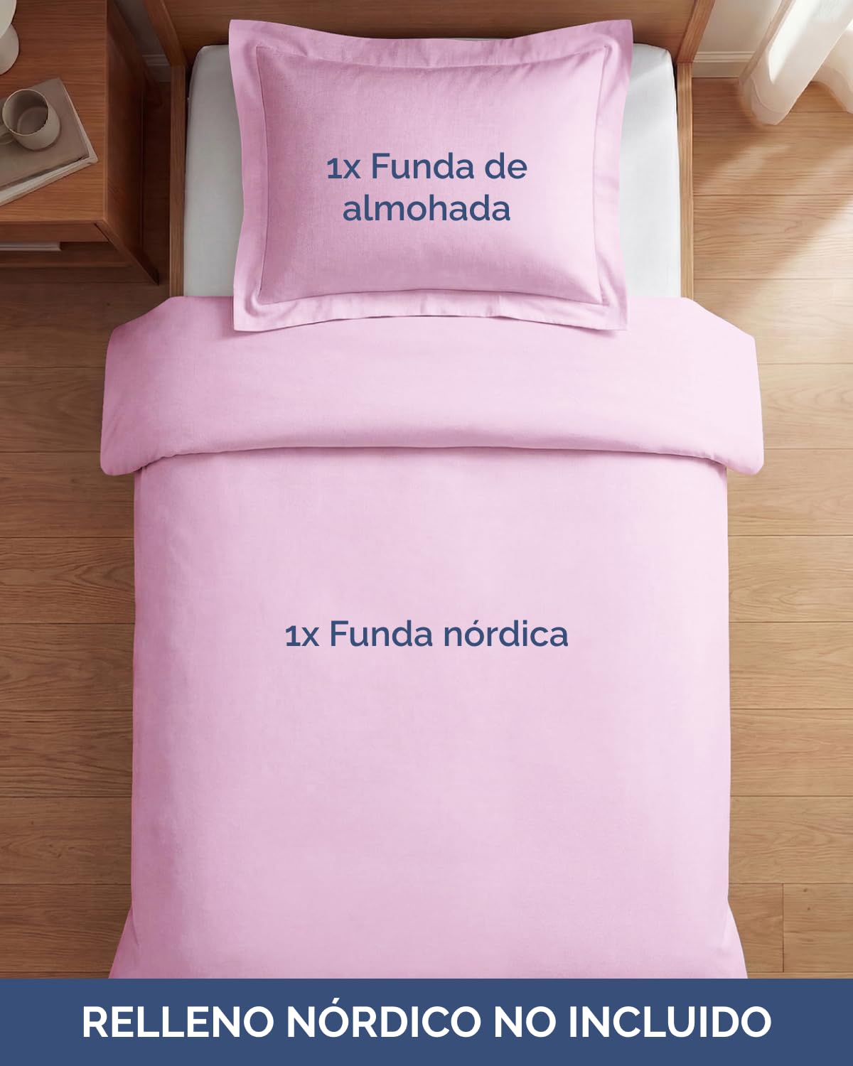 Juego Funda Nórdica 2 Piezas 140x200 - Microfibra 65x65 - Rosa Claro | Sin Arrugas, Suave, Transpirable, Funda Edredón, Fundas de Almohada, Cierre Cremallera, Lavable, Juego de Cama, OEKO-TEX