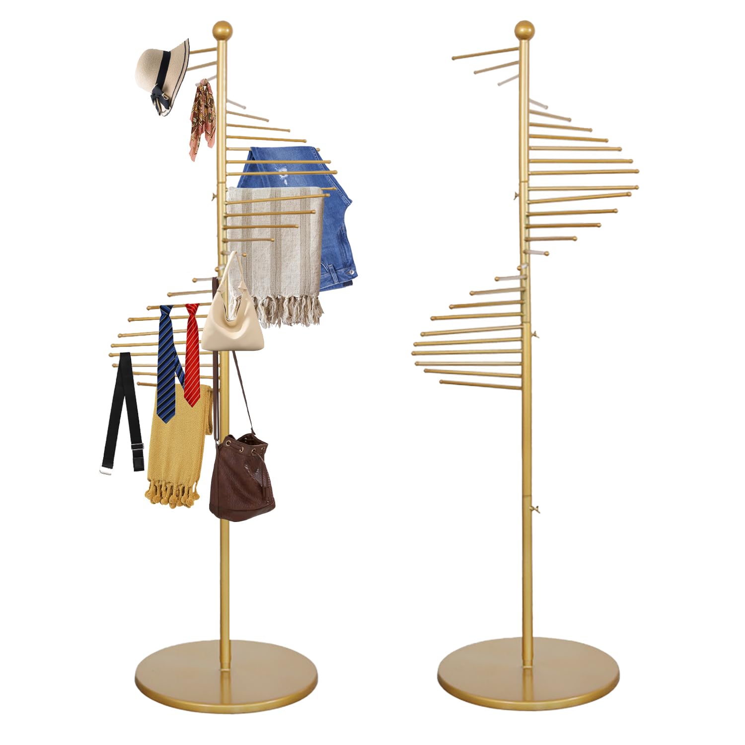 Portasciarpe, supporto per sciarpe in piedi, espositore commerciale, organizer a spirale in metallo con 30 stantuffi per vestiti, per sciarpe, cravatte, cinture, pantaloni, 170 cm x 42 cm
