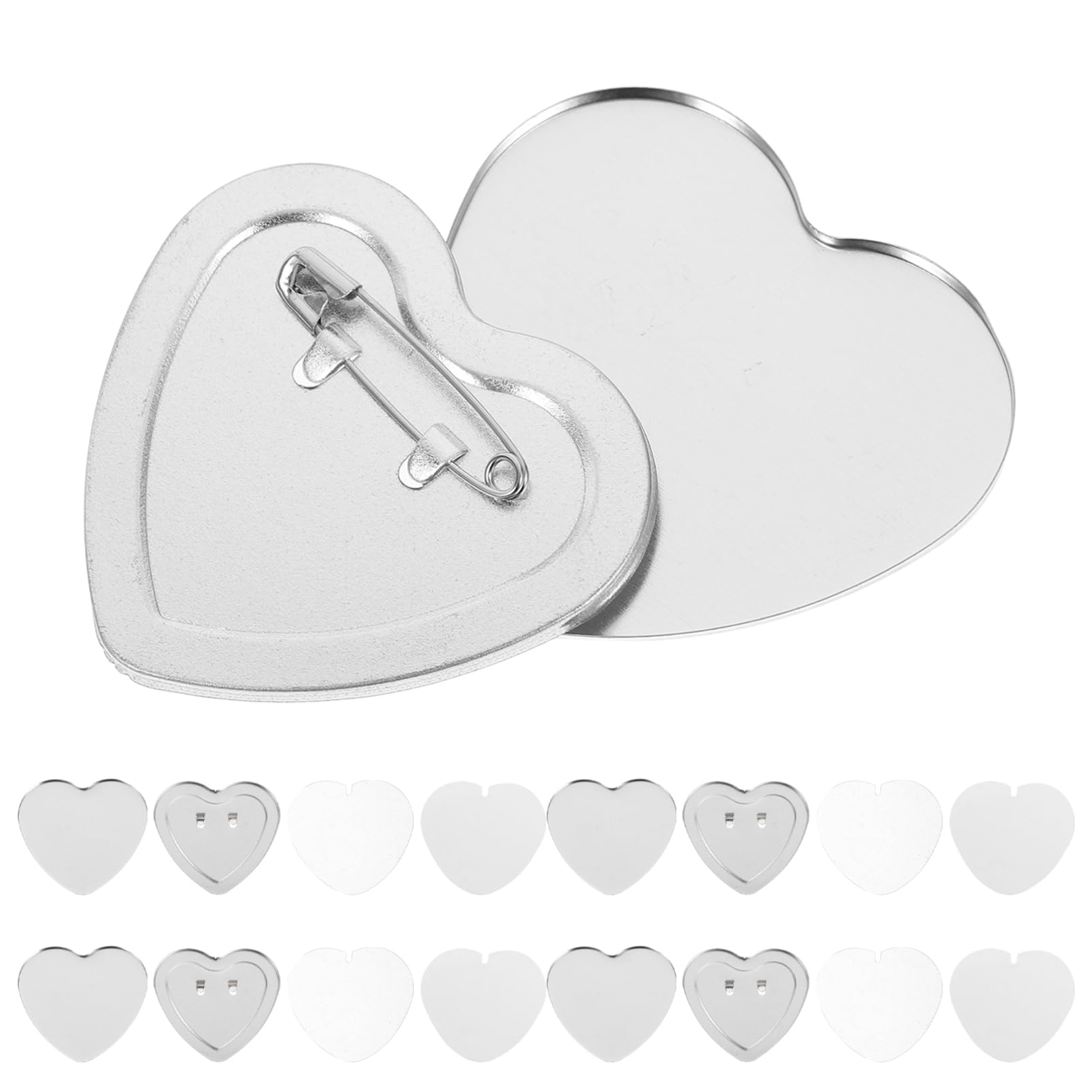Botones con Forma de Corazón para Diy, 100 Sets, Kit | Piezas de Metal en Blanco, Película Transparente y Papel en Blanco, Acabado Brillante, para Manualidades