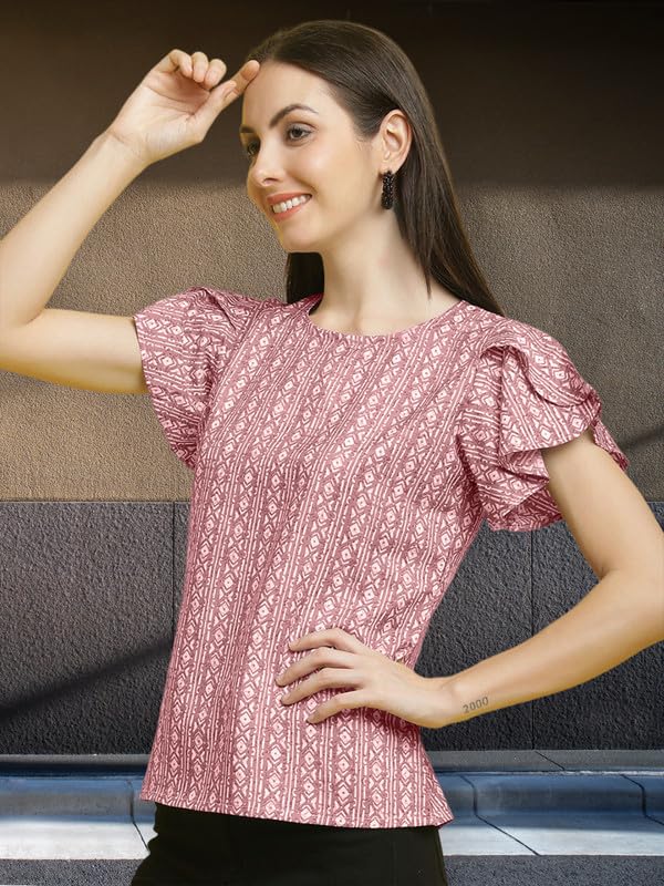 Image of Pinkmint Combo Top's for Women Stylish Ruffle Trim Petal Sleeve Tops (Pack of 2)