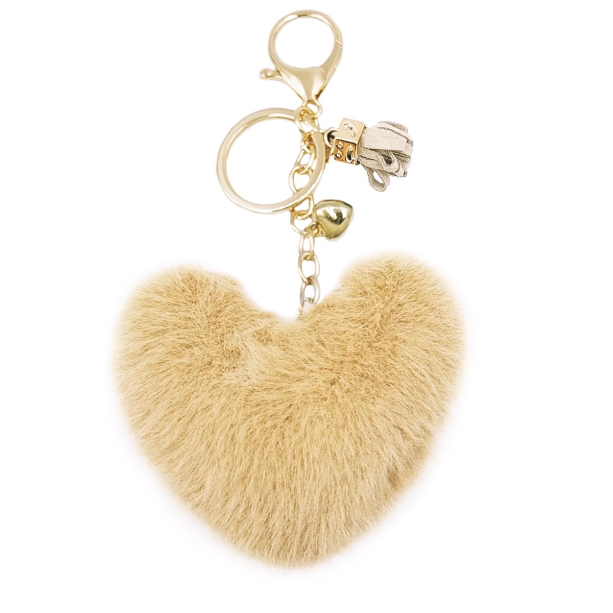 jtkdxqs Pom Pom Keychain Soft Artificial Rabbit Fur Plush Fluffy Key Ring Heart Shape Tassel Keychains for Women