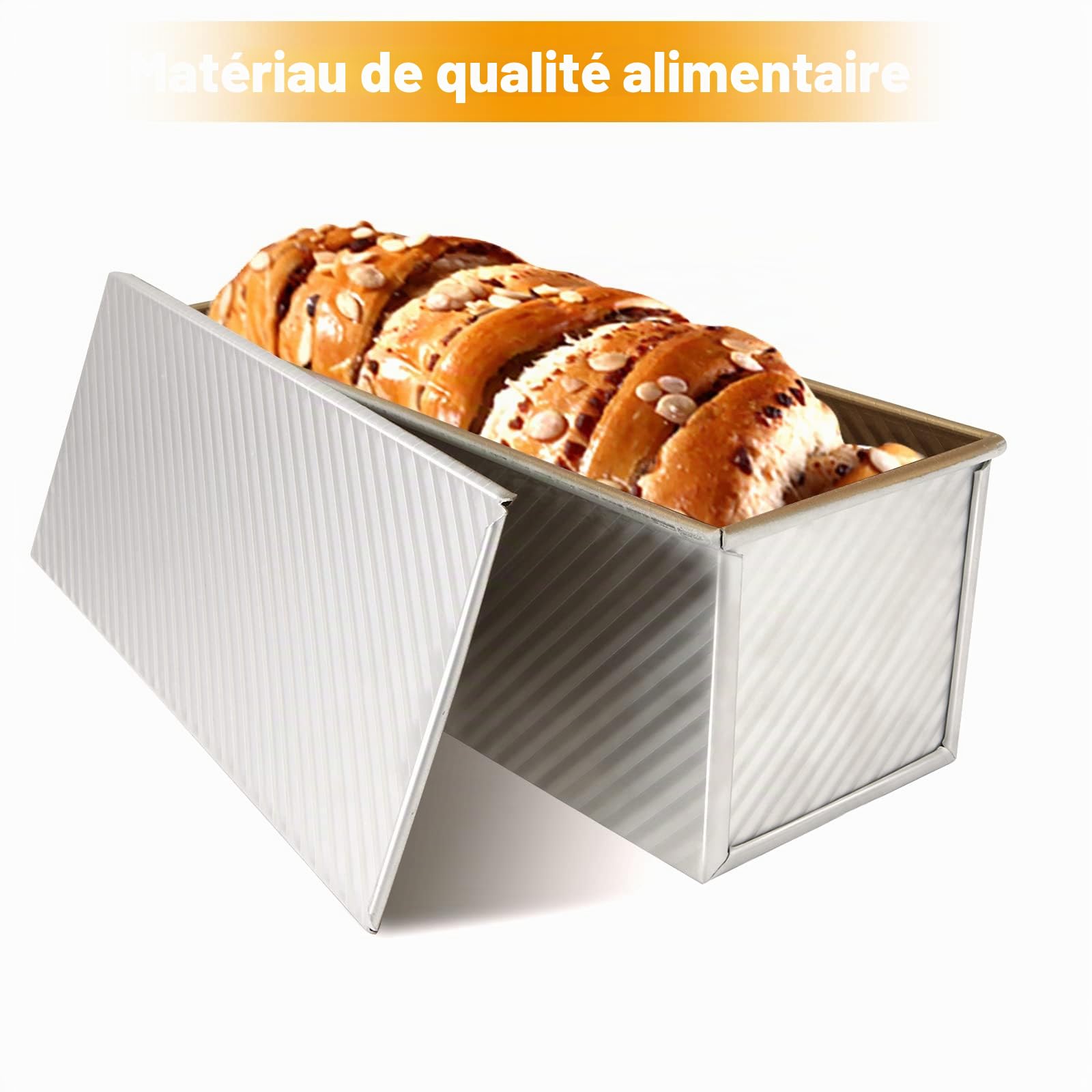 JMIATRY Grand moule à pain Pullman avec couvercle, 1 000 g, anti-adhésif pour la cuisson, 34 x 13,5 x 12 cm, moule à pain en alliage d'aluminium pour la cuisson au four