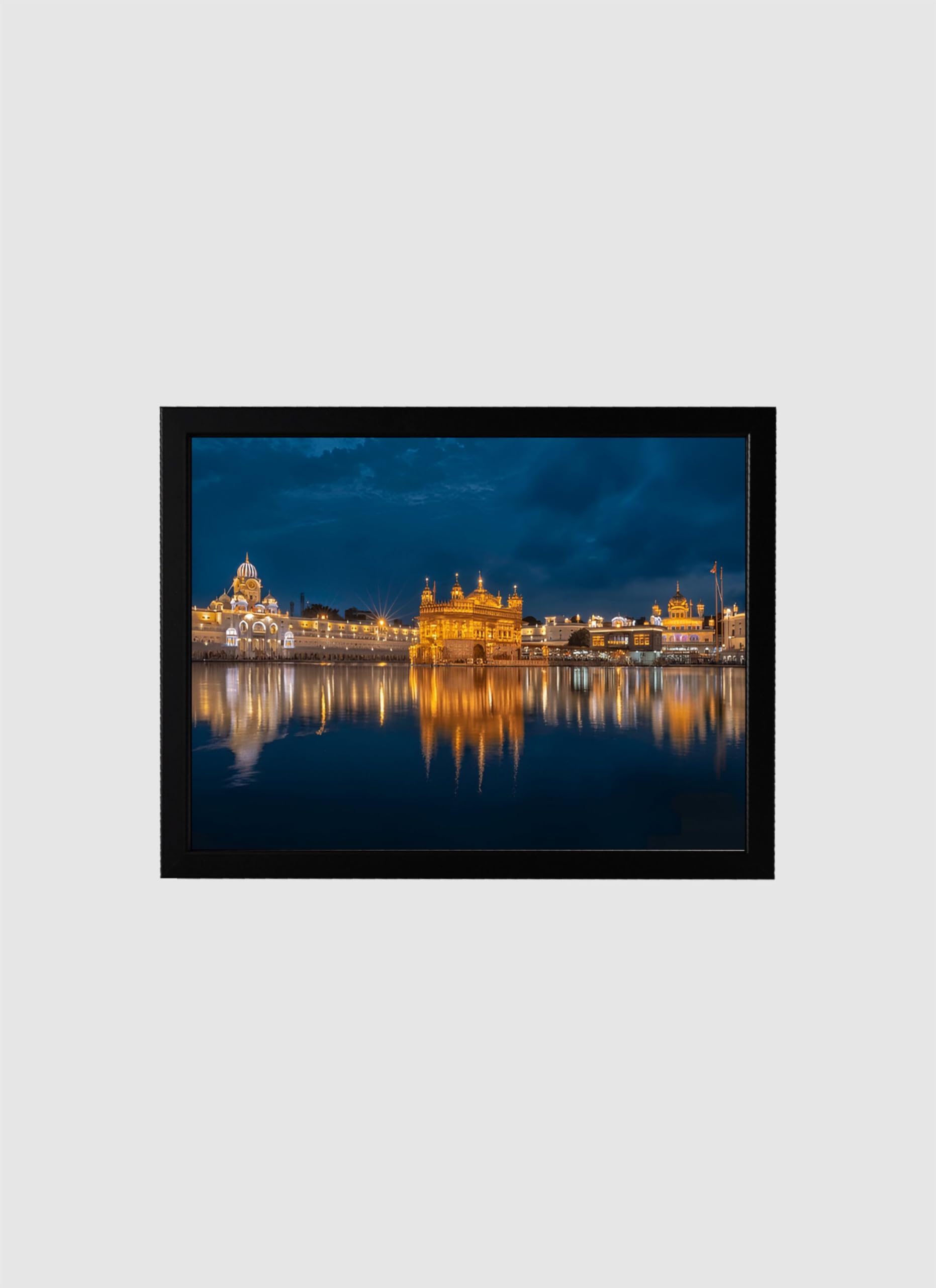 NKSPRINTING Golden Temple Night View Wall Photo Frame, Black Border, Illuminated Architecture Photography Print for Home Decor, Religious Landmark Art-image-2
