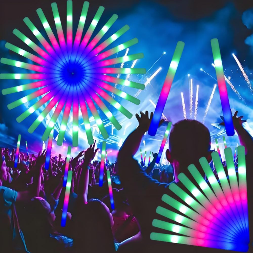 Schaumstoff-Leuchtstäbe mit 3 Modi, bunt, blinkend, Party-Set, leuchtet im Dunkeln, Partyzubehör, Schaumstoff-Leuchtstäbe für Hochzeit, Raves, Konzert, Party, Halloween-Party, 70 Stück