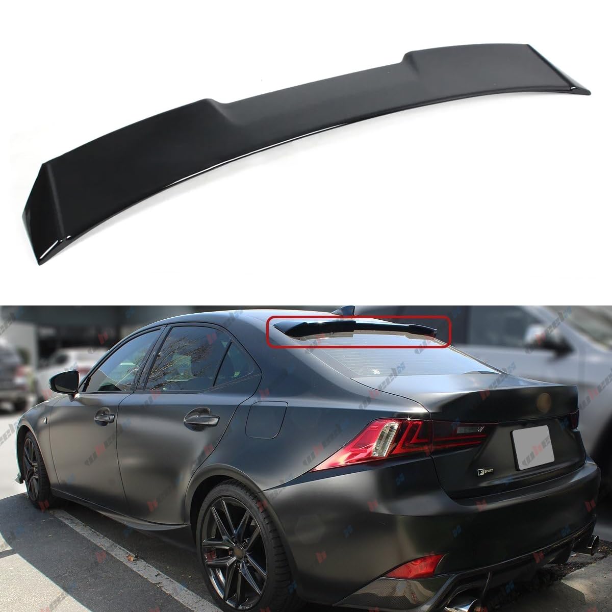 Rear Window Rooftop Spoiler Compatible with 2006-2013 Lexus IS250 IS350 ISF F Sport, Wing Fit for 06-13 Sedan (Glossy Black)