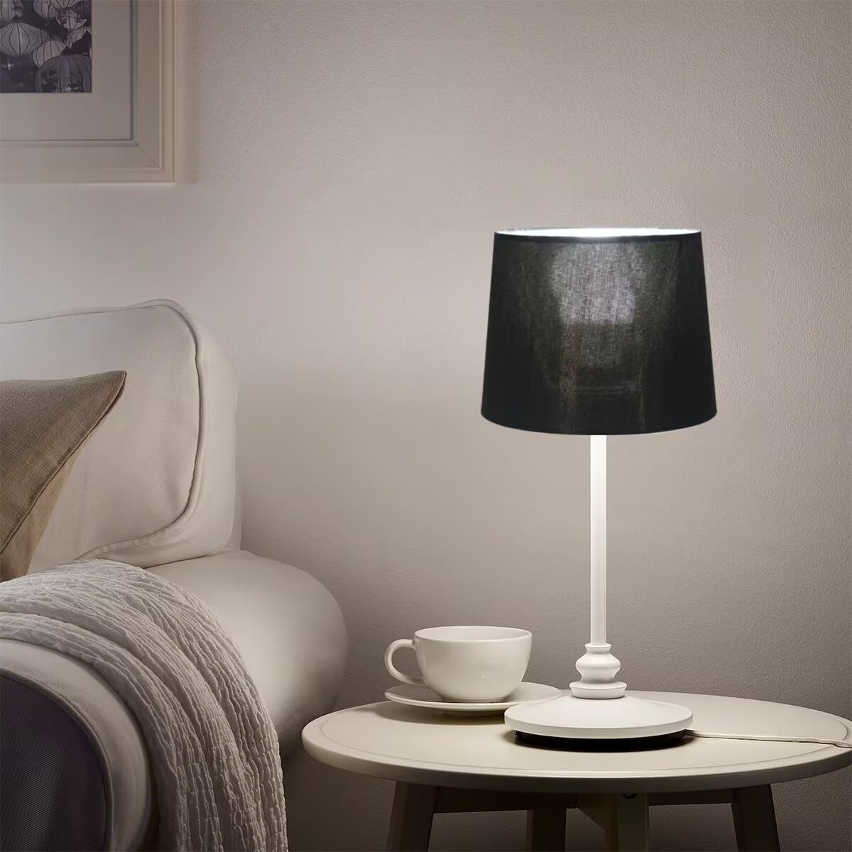 Sinta 2 Pcs 9" Modern Tapered Lamp Shade Replacement Black Fabric Simple Style Light Shade with Silver Lining for E27/E14 Table Lamp/Wall Lamp - Image 3