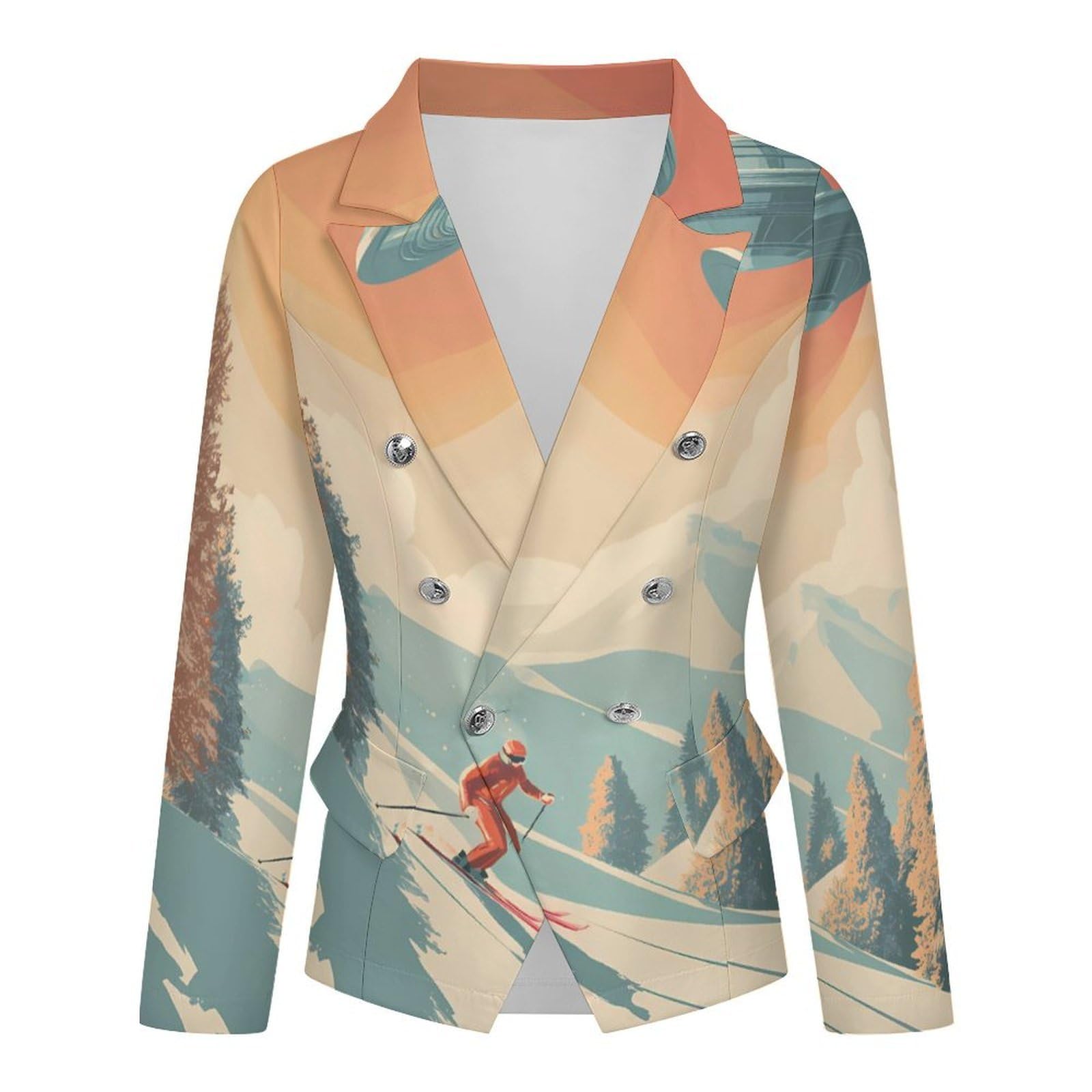 A Skier with Aliens Blazer da donna con risvolto giacca elegante cappotto per abbigliamento formale casual