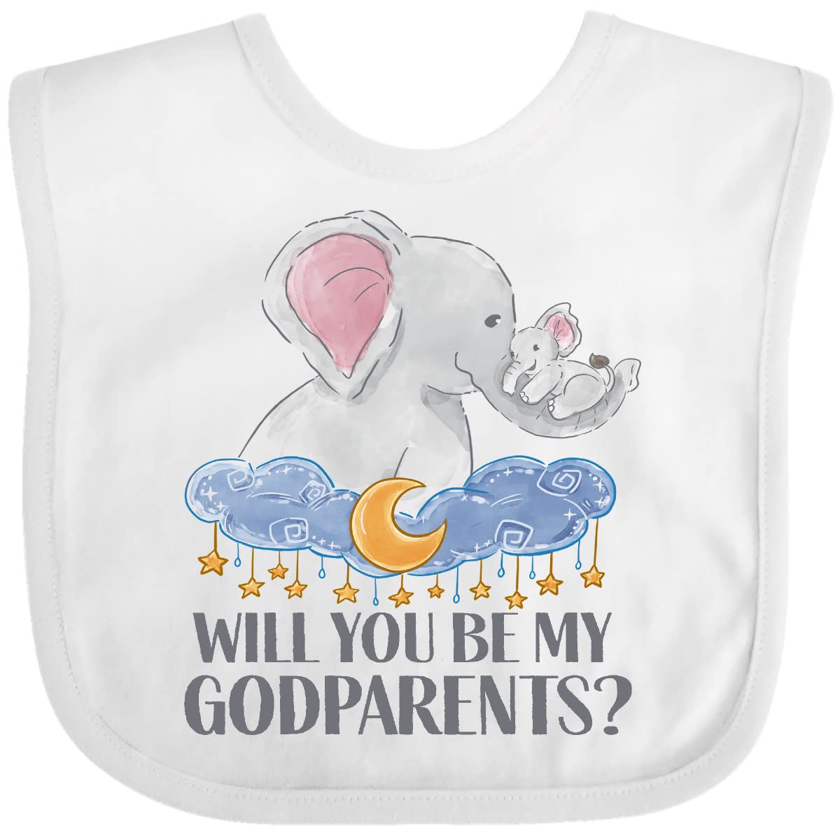 inktastic Will You Be My Godparents Cute Elephants Moon and Stars Baby Bib