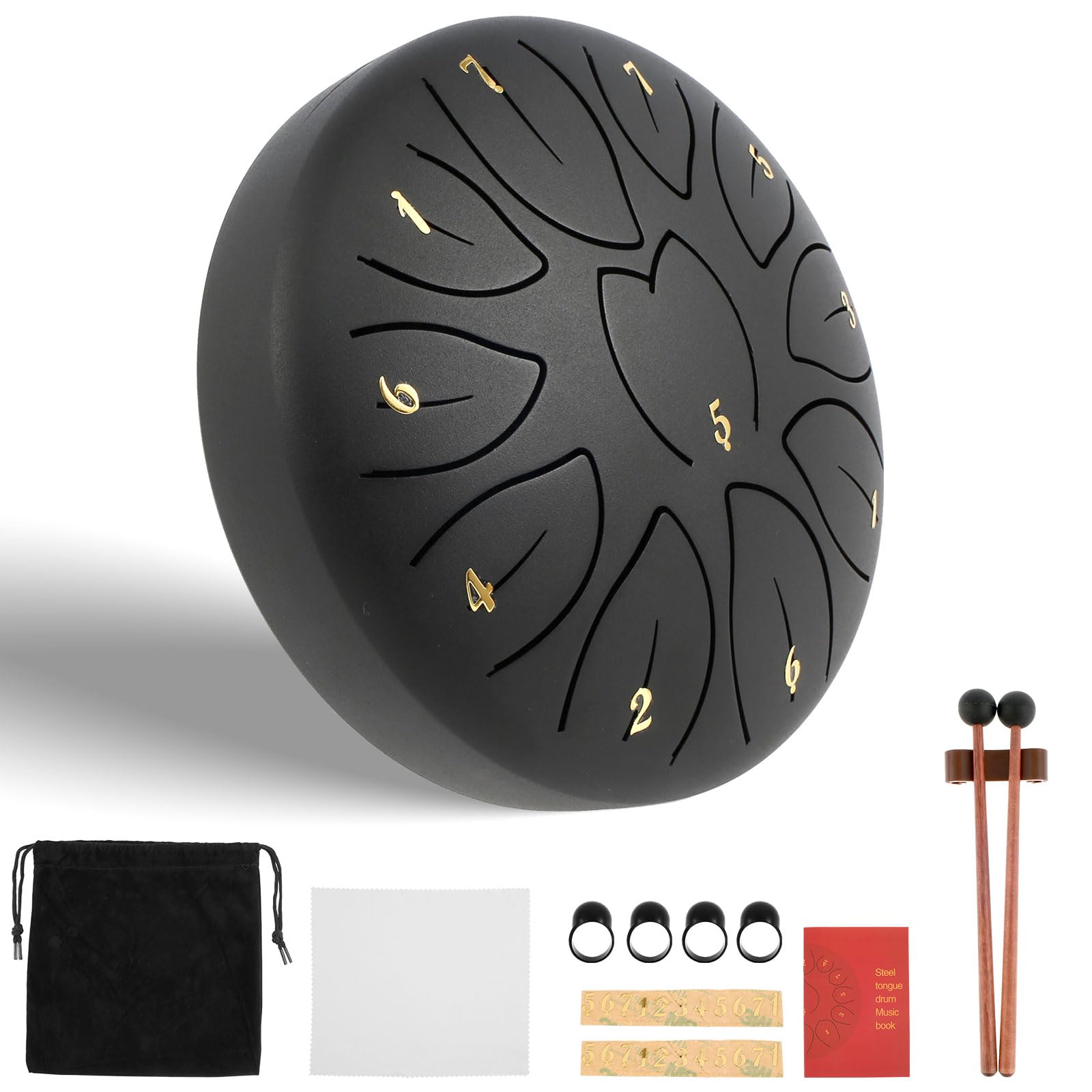 Tongue Drum Rain Drum Musical Metal Drums Set Stable Meditation Light-Weight Balmy Rain Hand Percussion for Musical Education(Matte Black)