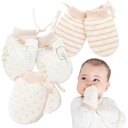 Kalevel - 3 pares de guantes para recién nacidos sin arañazos suaves y ajustables para invierno cálidos unisex talla M 0-2 años