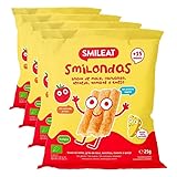 Smileat Smilondas | Snack Ecológico de Maíz, Garbanzo, Lenteja, Tomate y Queso | Para Bebés desde 15 Meses | Horneadas con Ingredientes Reales| Alternativa para una Merienda | 1 x 25g (Paquete de 4)