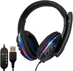 Headset Gamer USB com LED RGB, Microfone, Som Surround 7.1, Alto-Falante 40mm, Compatível com PC, Console e Smartphone (Azul)