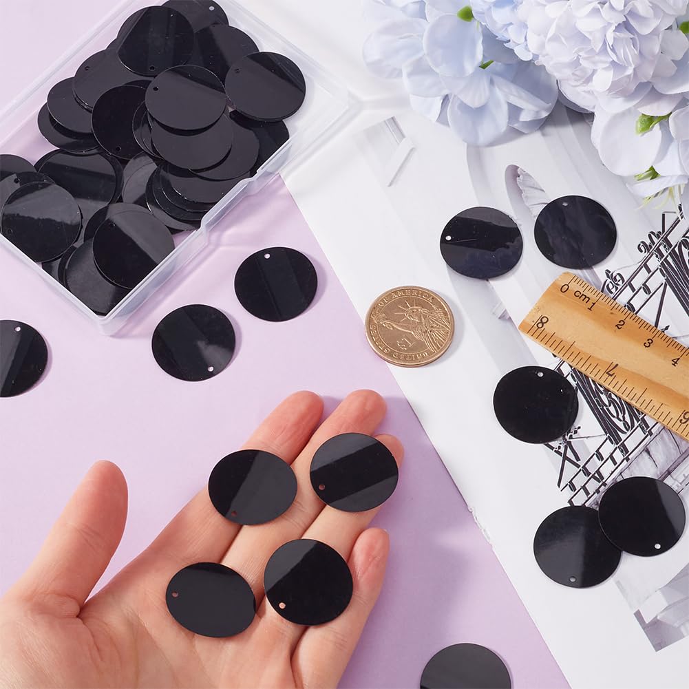 GORGECRAFT 500Pcs Flat Round Sequin Paillettes 25mm Black Loose Sequins with Side Hole Spangles Sewing Crafts for Jewelry Making Earrings Wedding Clothing Embroidery Applique Embellishment - Image 3