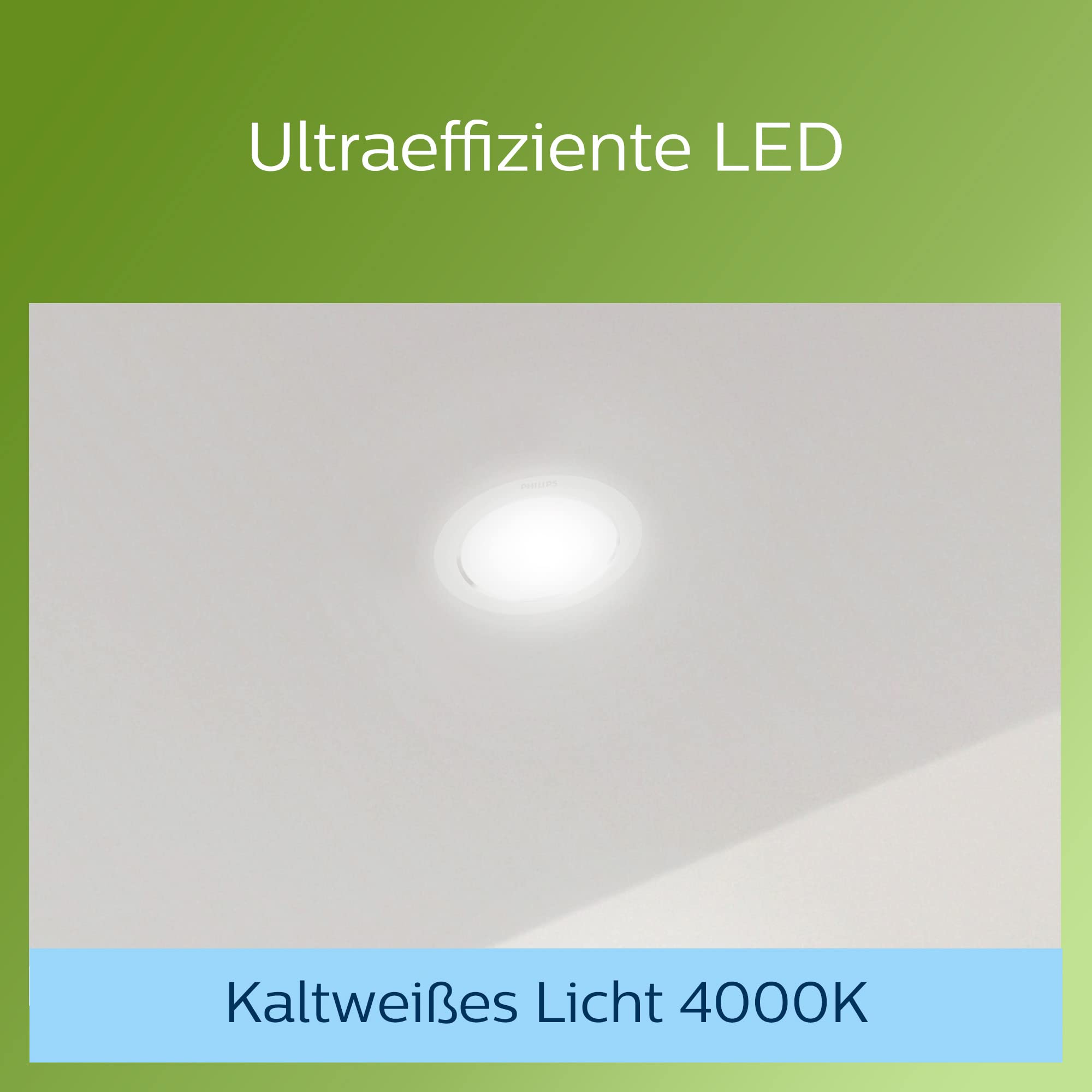 Philips ultraeffizienter Einbauspot (6,5 W), Downlight Deckenleuchte mit ø 150 mm & kaltweißem Licht, LED Beleuchtung mit Energieeffizienzklasse A, weiß
