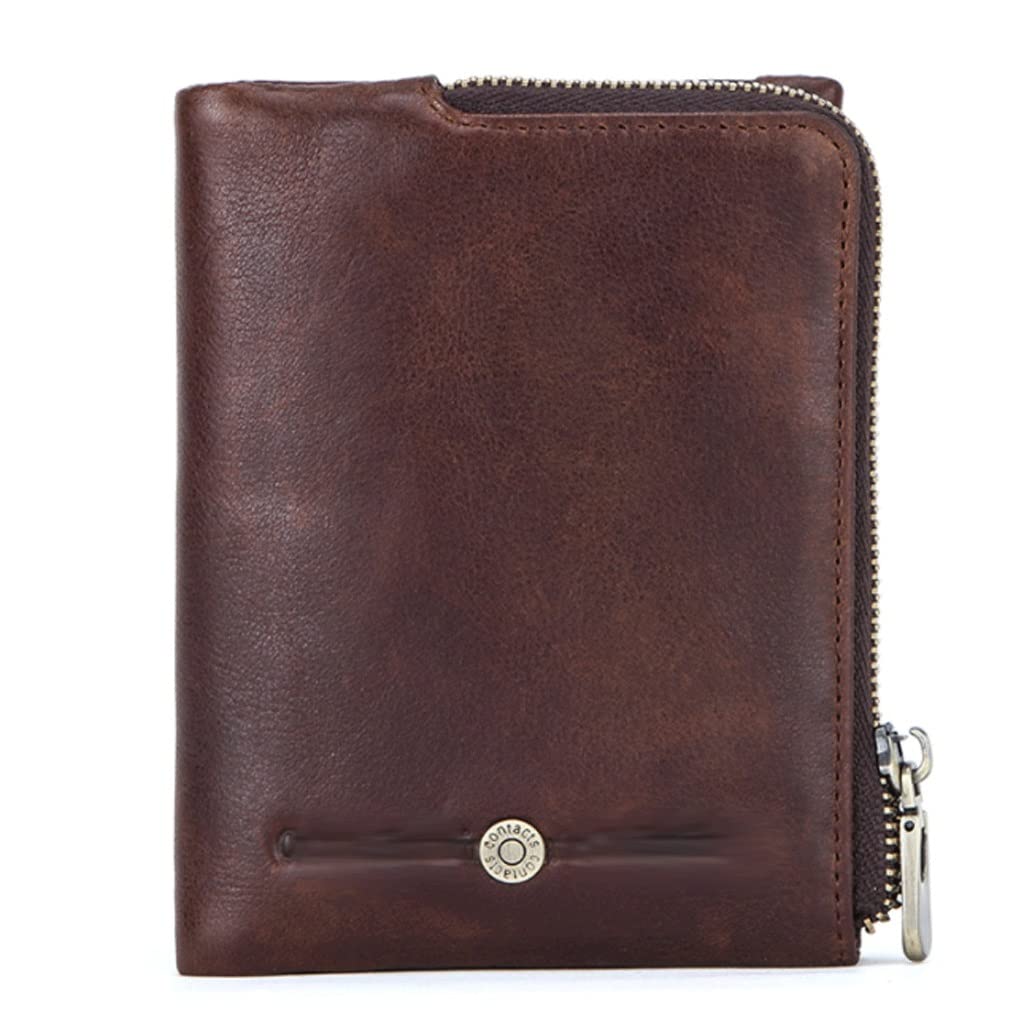 WGHJK Small Wallet Men Crazy Horse Wallets Coin Purse Quality Short Male Money Bag Cow Leather Card Wallet (Color : Coffee)