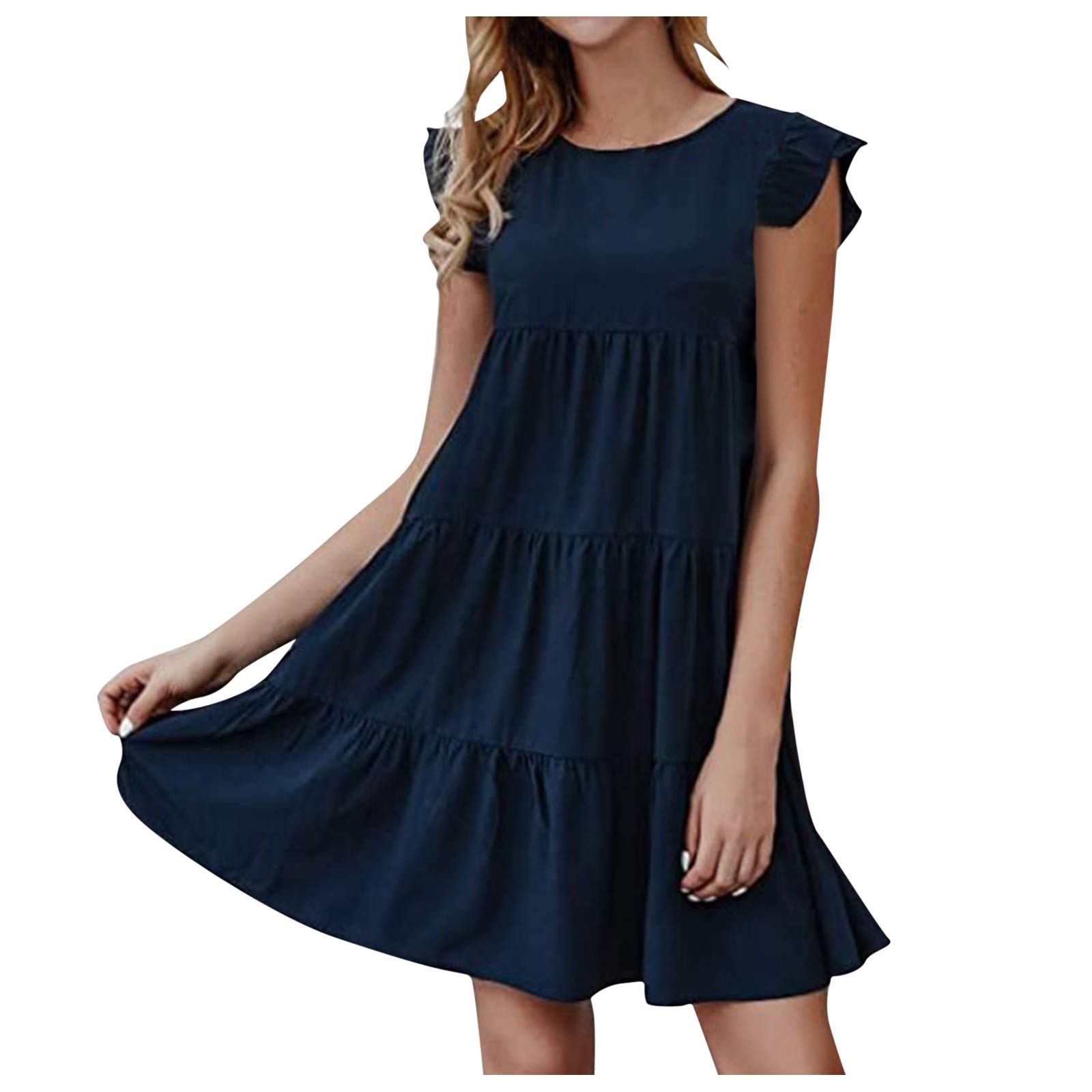 MRULIC Women's Summer Mini Dresses Solid Color Cute All-Match Casual Dress Short Sleeve Loose Cocktail Dress S-XL