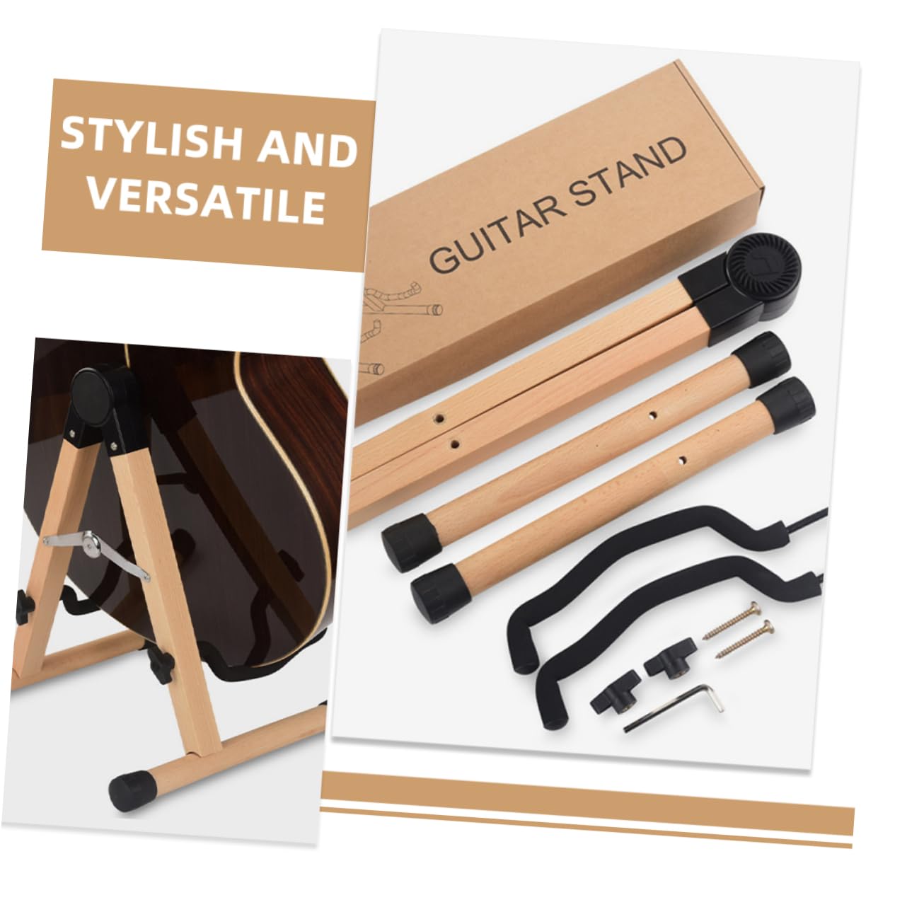 Abaodam Gitarrenständer, Klappbar, Braun mit Stabilem A-rahmen | Violine und Gitarre, aus Abs und Eisen, für Musiker, Platzsparend Faltbar