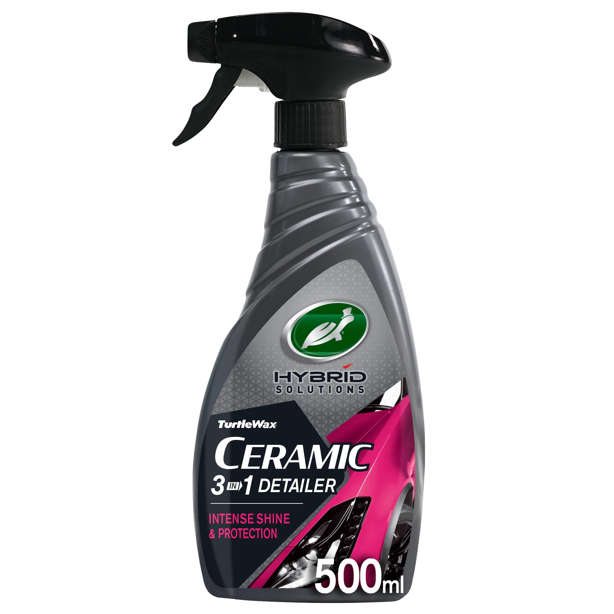 Turtle Wax Hybrid Solutions Ceramic 3-in-1 Car Detailer, Waterless Car Wash, Long-lasting Hydrophobic Wax Protection and High Gloss Shine, Safe For Paint, Glass, Trim and Wheels, 500ml (Pack of 1)