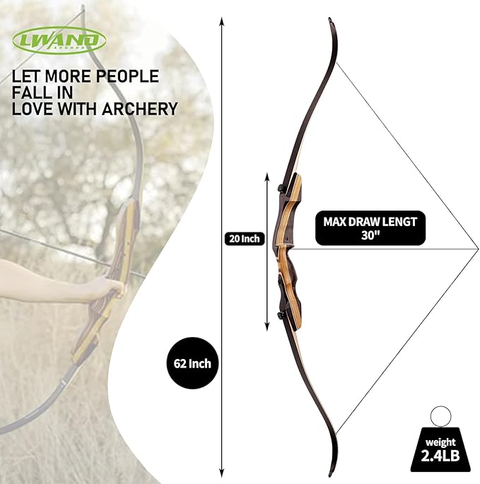 LWANO Archery Takedown Recurve Bow 62", Standard Recurve Bow for Aldults & Beginners, Right Handed, 25-50 Lbs