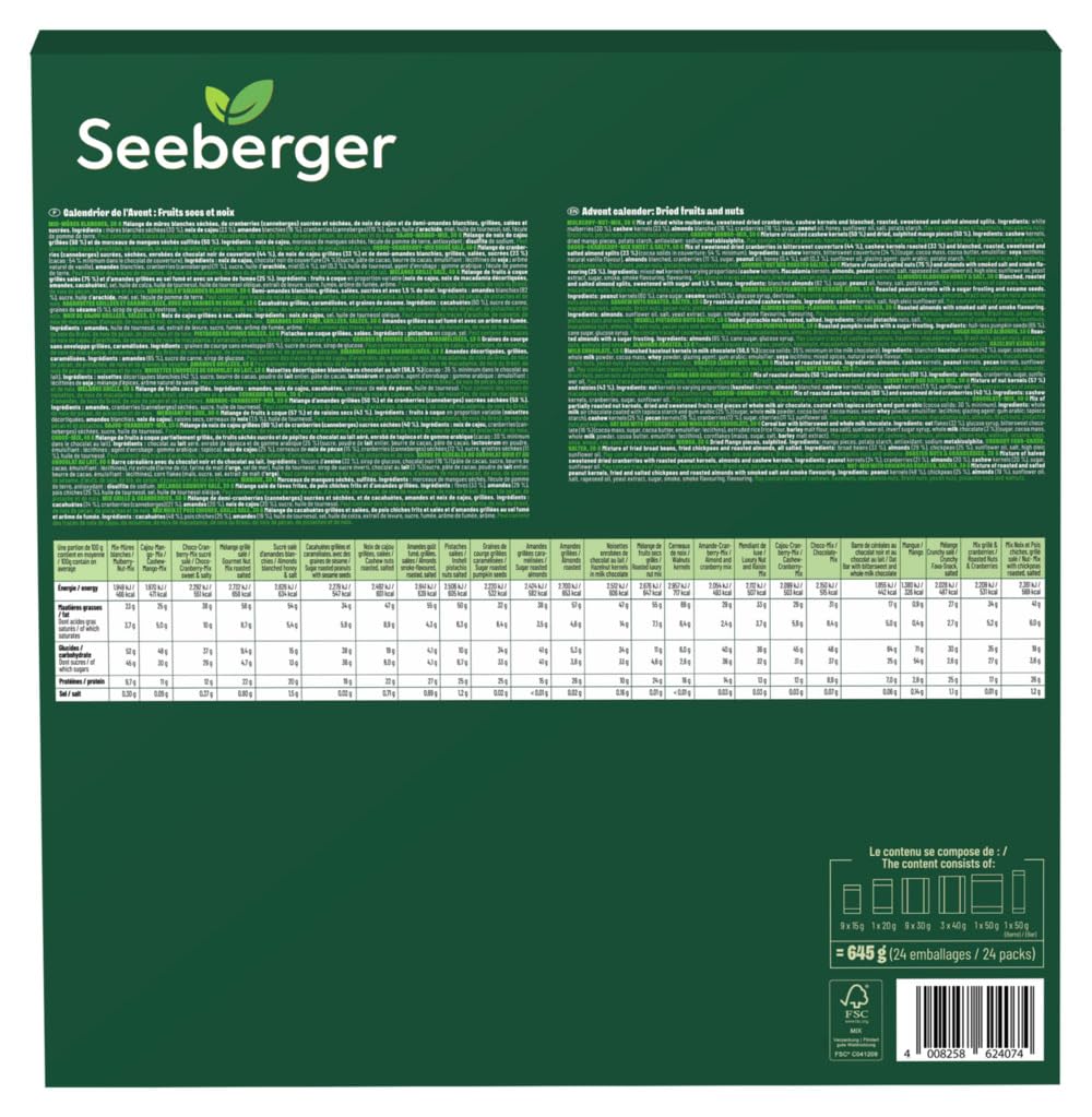 Calendrier de l´Avent Seeberger 2025 : 24 délicieux snacks emballés de maniere durable.