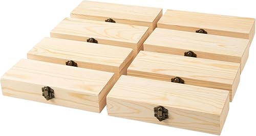 Miniatura 4 de Caja de exhibición de madera sin terminar de 8 piezas con tapa superior de cristal, 8.2 x 2.6 x 1.6 pulgadas, pequeño organizador de recuerdos de