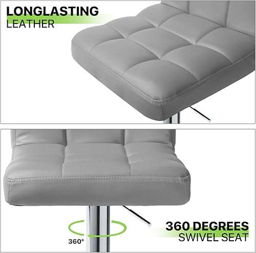 Miniatura 7 de Magshion Juego de 2 taburetes de bar, sillas ajustables de isla de cocina, taburetes de bar giratorios sin apoyabrazos, silla de piel sintética,