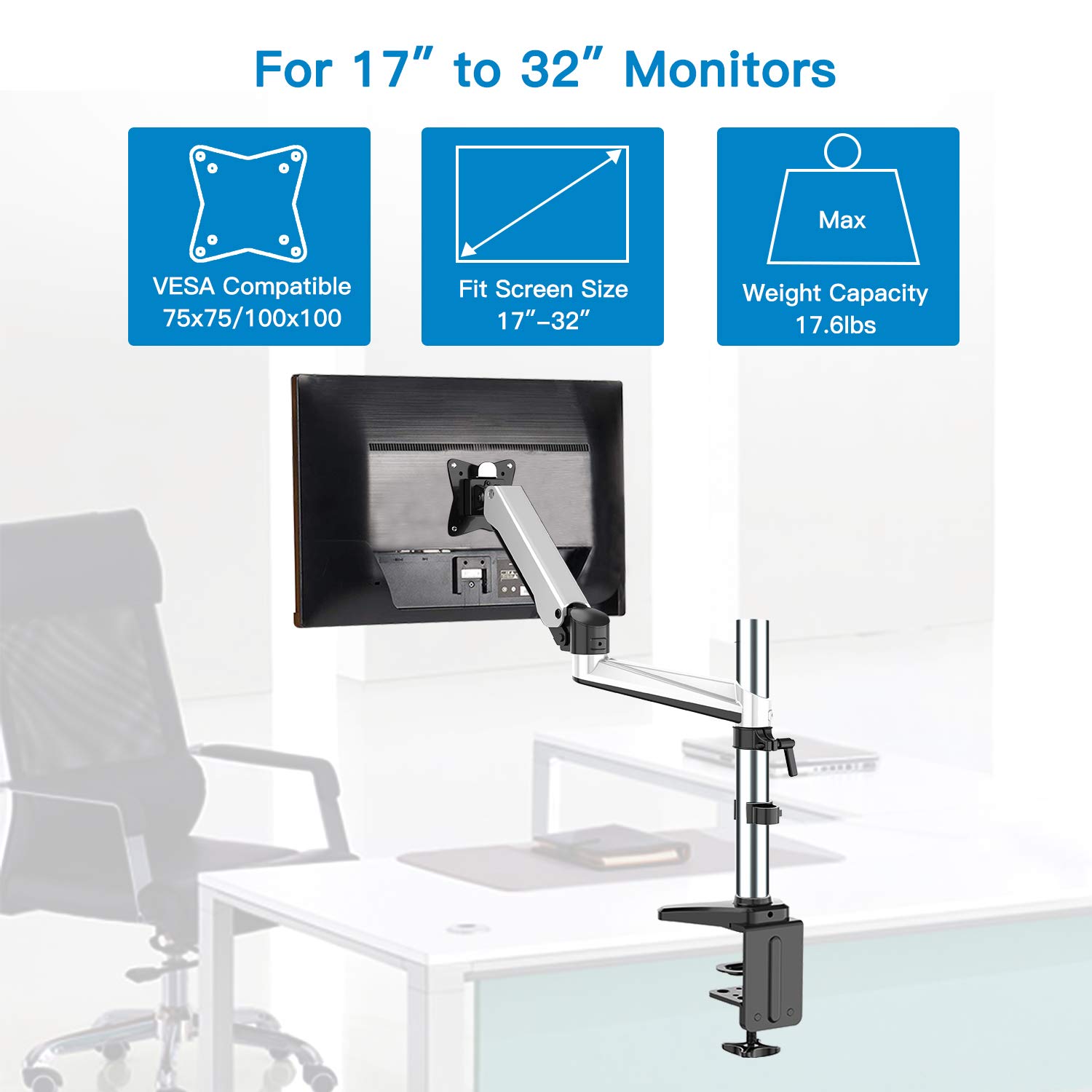 HUANUO Monitor Stand Premium Gas Spring Single Arm Monitor Desk Mount