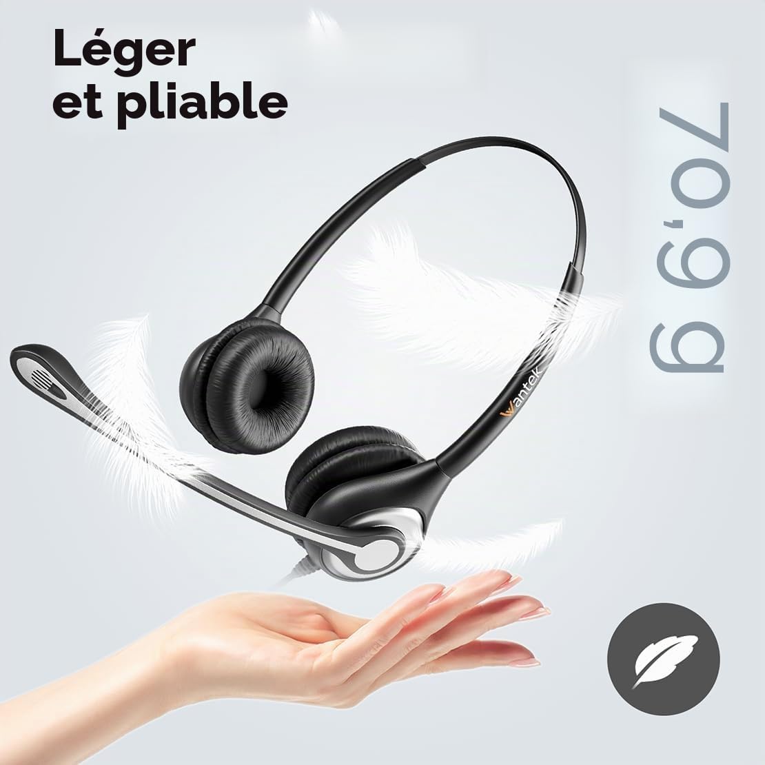 Wantek Casque USB avec Micro Léger on Ear, Arceau Réglable, Microphone Flexible, Câble 1,8 m, Casque Audio PC Filaire pour Ordinateur Portable Bureau Teletravail Chat Zoom Teams