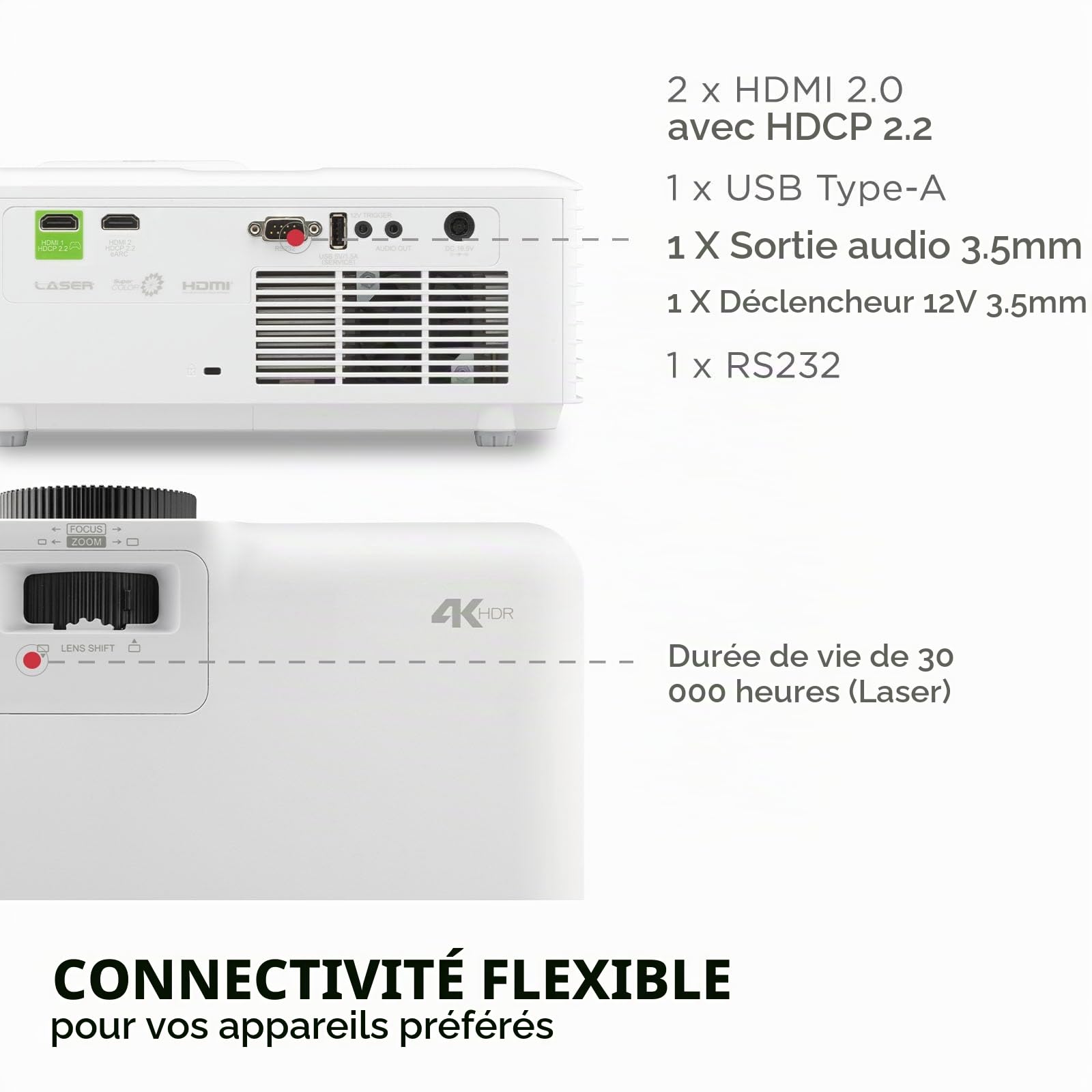 ViewSonic LX700-4K UHD 4K Projecteur Laser pour Jeux et Home Cinéma, 3500 ANSI Lumens, 240 Hz, Entrée Ultra-Rapide 4.2 ms, Écran 300 Pouces, HDR, Contraste 3000000:1