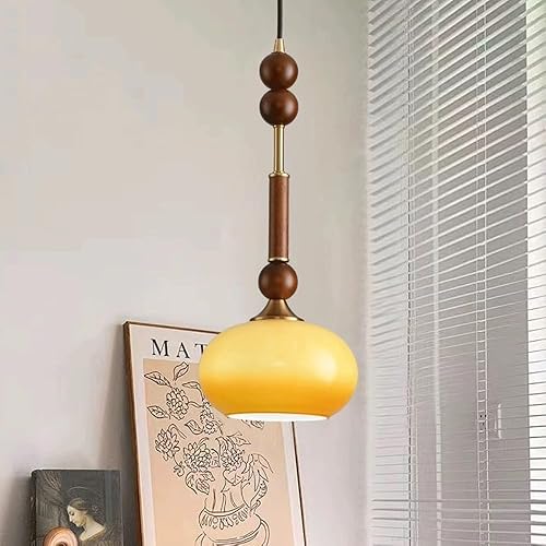 Lámpara colgante de madera nórdica retro gradiente naranja lámpara colgante altura ajustable lámpara colgante para comedor, dormitorio, bar,