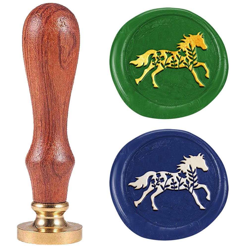 DELORIGIN Wildflowers Horse Wax Seal Stamp 1" Vintage Animals Sealing Stamps Removable Brass Head Seal Stamp with Wooden Handle for Envelope Greeting Card Invitations Wine Gift Wrapping