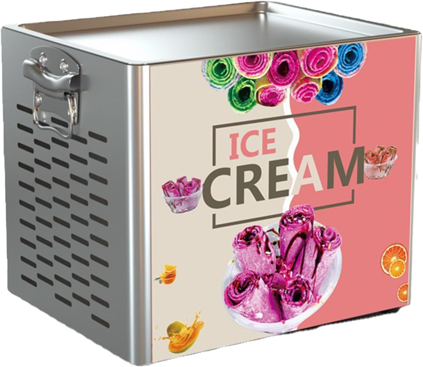 Commercial Countertop 12x9.5 Inches Pan Fried Ice Cream Machine, Fry Ice Cream Roll Machine, Instant Roll Ice Cream Maker with 2 Scrapers