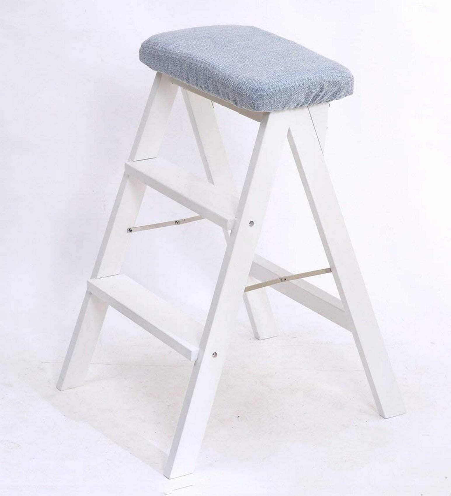 LEOSXA Taburete Escalonado de Madera, Escalera Plegable de Madera Maciza Multifuncional para Cocina, Taburete Alto Blanco portátil para el hogar, Altura 63cm A+