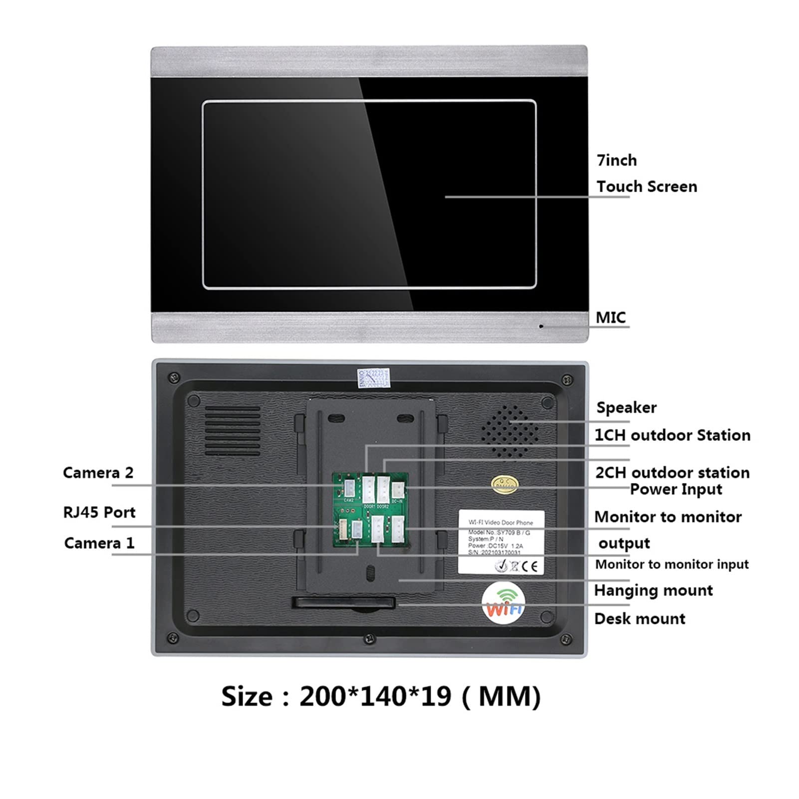 Video intercom Wifi rfid. telefonico videocitofono Home Interfono con supporto da 7 pollici Remoto App. Sbloccare la registrazione del campanello Ampia vista