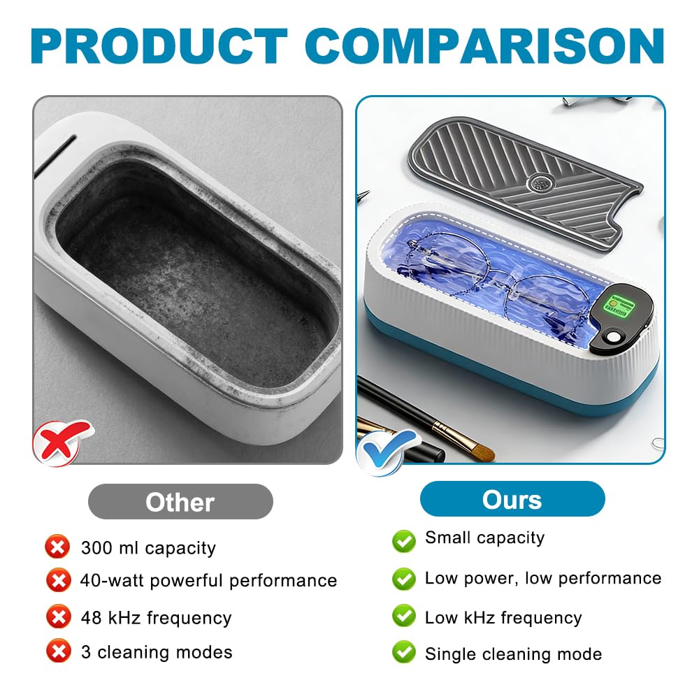 Nettoyeur Ultrasons, Bac a Ultrason 300ml, Nettoyeur Ultrasons Lunettes avec 3 Modes, Portable Nettoyeur Ultrason, Ultrasonic Cleaner pour Lunettes, Bijoux, Bagues, Pièces de Monnaie
