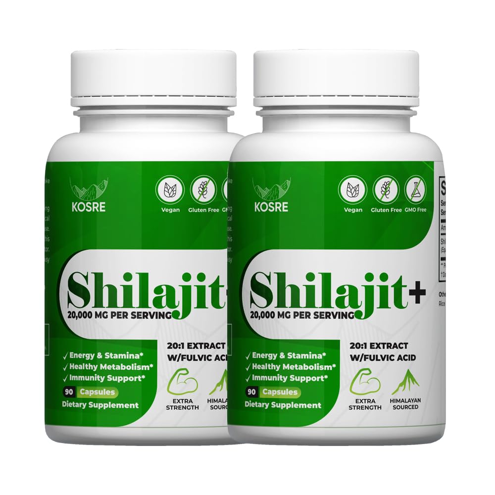 Pure Himalayan Shilajit 10000mg High Potency Organic Capsules 90 Count with Fulvic Acid & Essential Trace Minerals for Boosted Energy & Immune Support for Men & Women - 3rd Party Tested-2 Pack