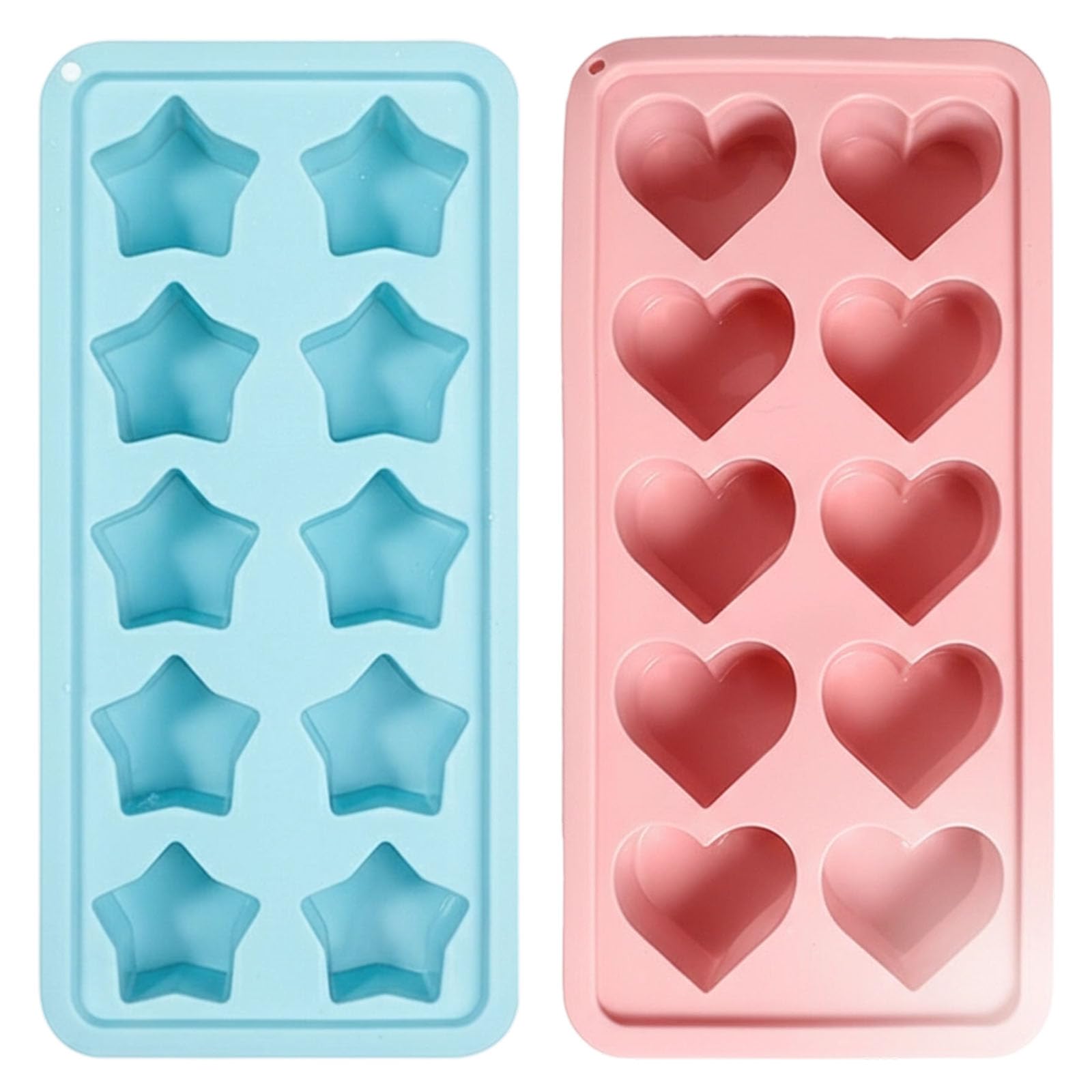 Ice Cube Tray, 2 Silicone Ice Cube Moulds for Beverage, DIY Desserts, Party Decorations, Romantic Gifts, Heart and Star Shaped Ice Cube Trays
