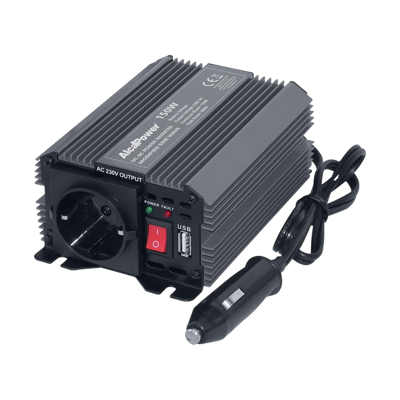 Alcapower ACAL202 President przetwornica napięcia, 150 W, 12 V, 230 V, złącze USB, 150 W, 12 V, kolor czarny