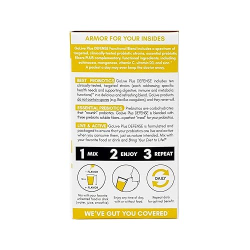 Miniatura 4 de GoLive Defensa inmunológica: polvo sinbiótico sin azúcar con prebióticos y probióticos - 25 mil millones de UFC, 10 cepas clínicas - Apoya la