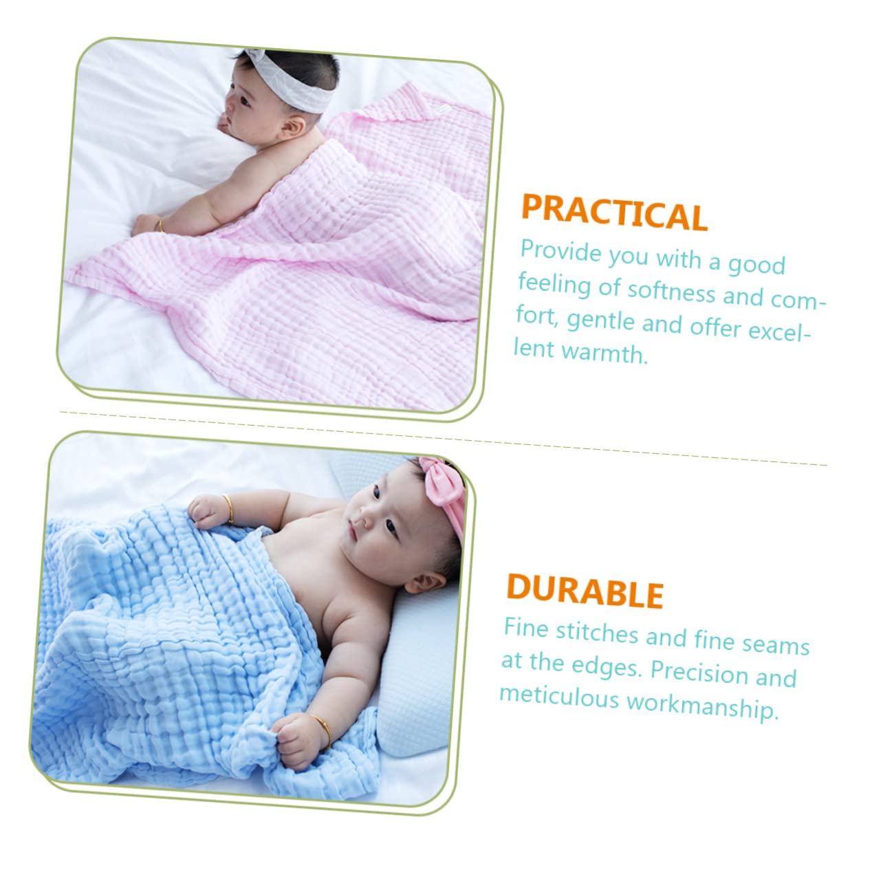 ibasenice 3 Stück Babydecke aus Baumwolle Unisex Atmungsaktive Puckdecke Leicht für Jahreszeiten Babybadetuch