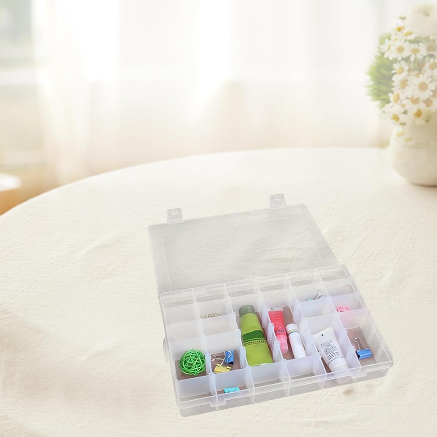 6 Pezzi Scatola con 36 Scomparti, Scatole Portaoggetti Plastica 27.5 x 17.8 cm, con Divisori Regolabili, Contenitore Transparenti per Perline, Snack, Orecchini