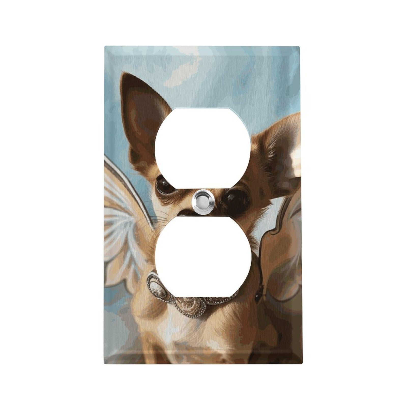 Jtrehy Style Brown Chihuahua Angel Wings Outlet Cover, Fashion Safe Outlet Cover, Easy To Install No Fade Switch Cover For Home Living Room Bedroom Kitchen