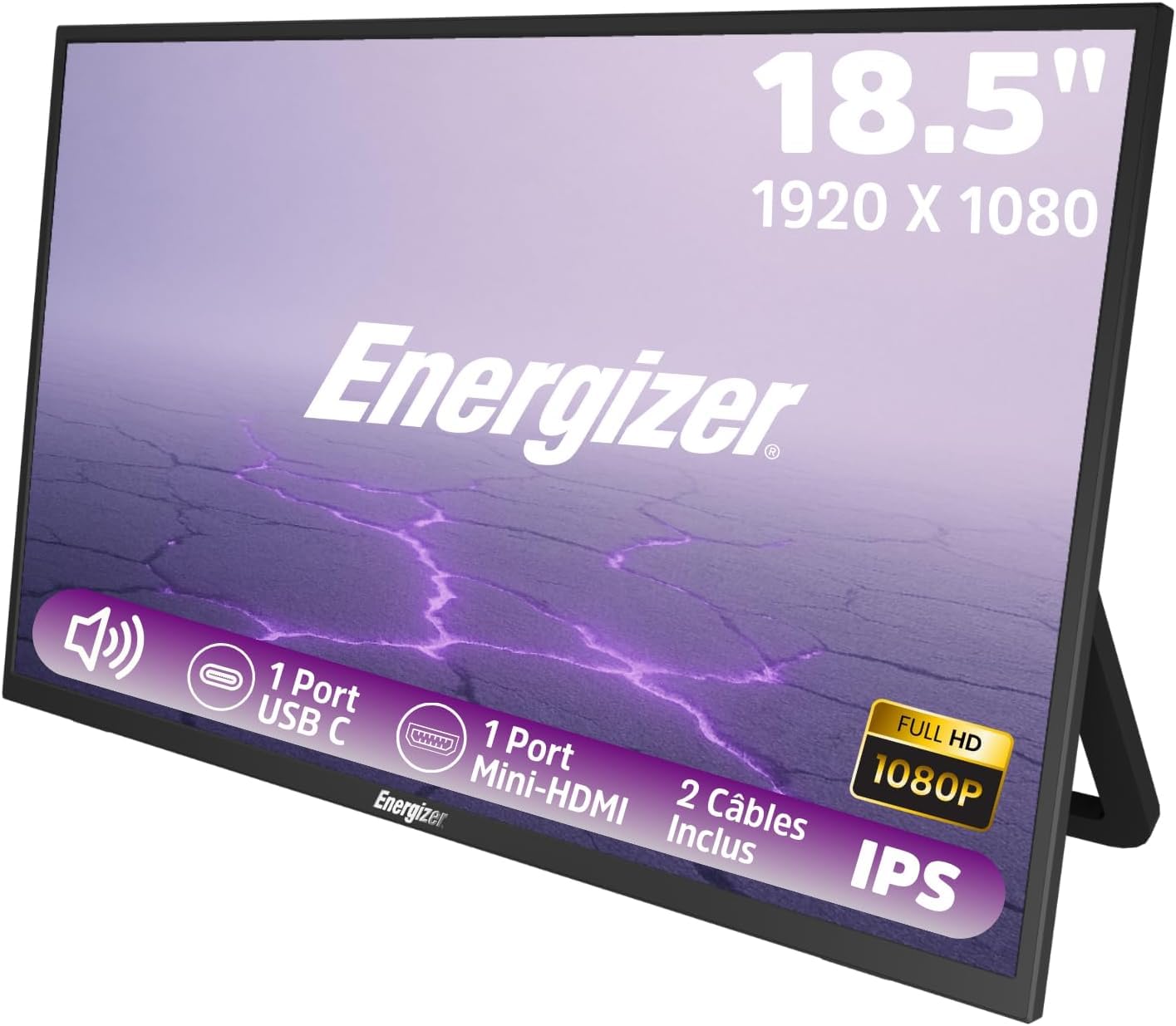 Energizer PackConfort Pro 18 Laptop 18,5" HD+ AMD Ryzen 5 3,7 GHz 16 GB RAM, 512 GB SSD Nvme Vega 8, Windows 11, AZERTY + Pantalla LCD Full HD 100Hz Pantalla dual de 18,5"