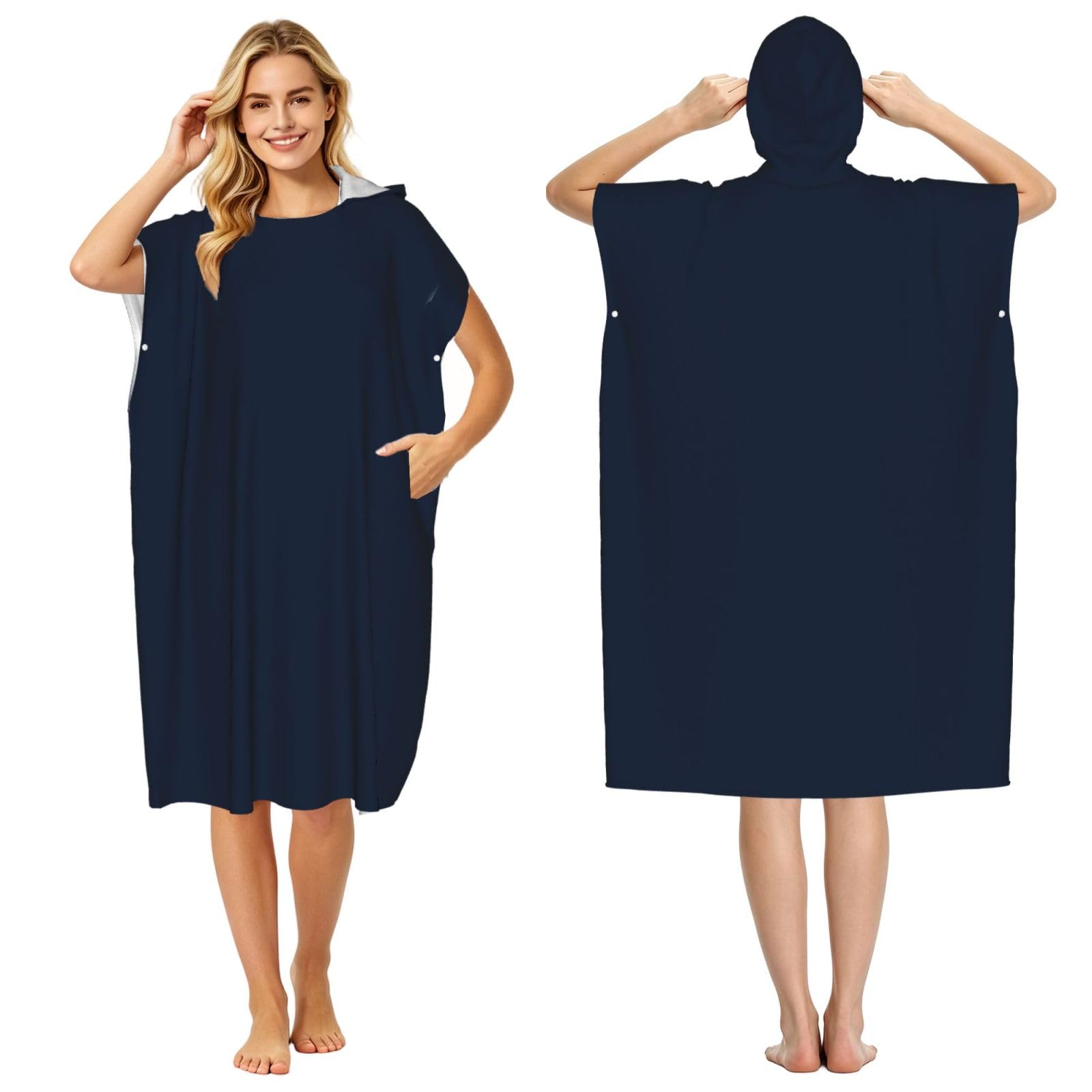 KLGRTJHK Ink Black Adult Hooded Beach Poncho Towel 43"X35"