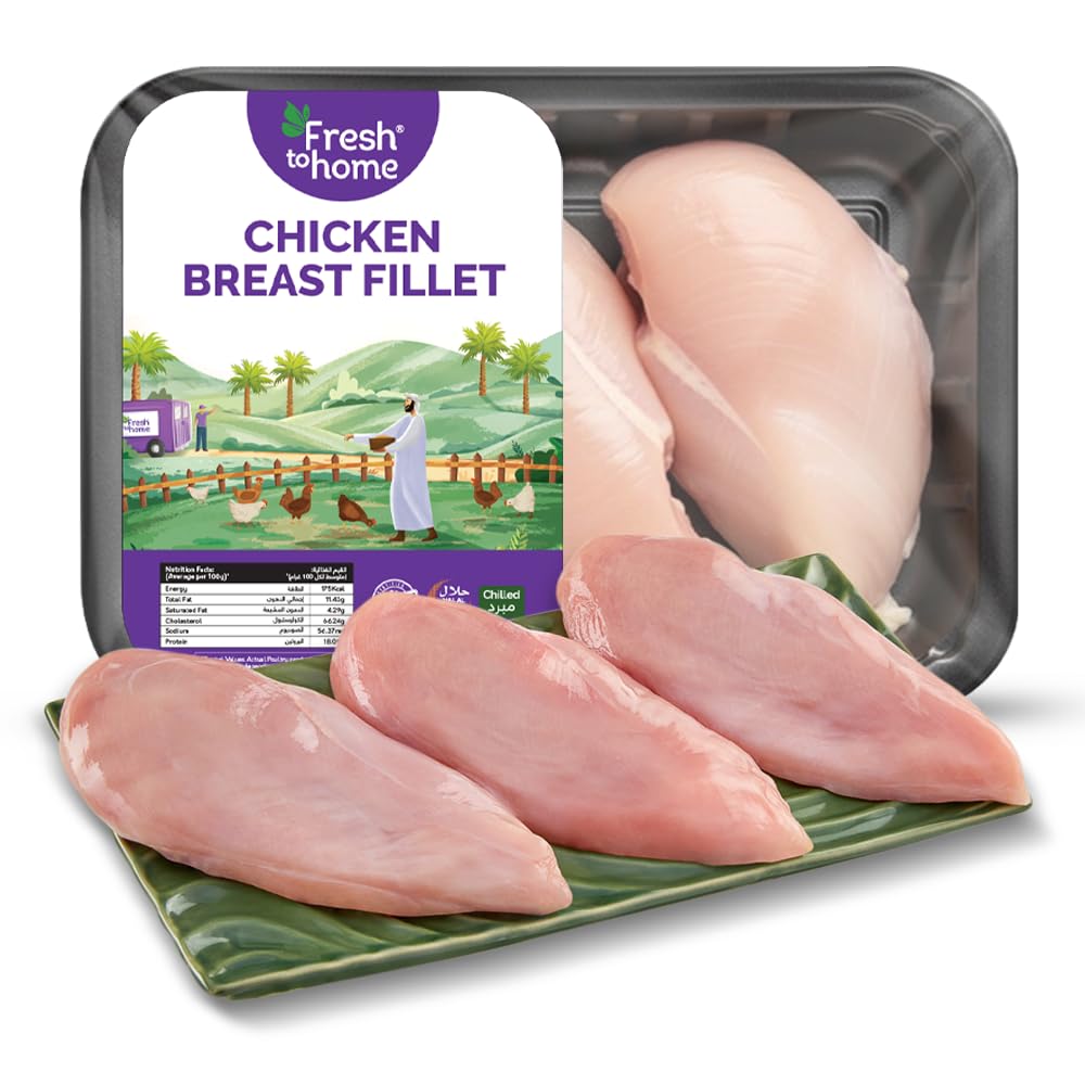 FreshToHome Premium Chicken Breast Fillet | 480g to 500g Pack| Boneless | Skinless | Antibiotic-Residue-Free | Fresh | Never Frozen