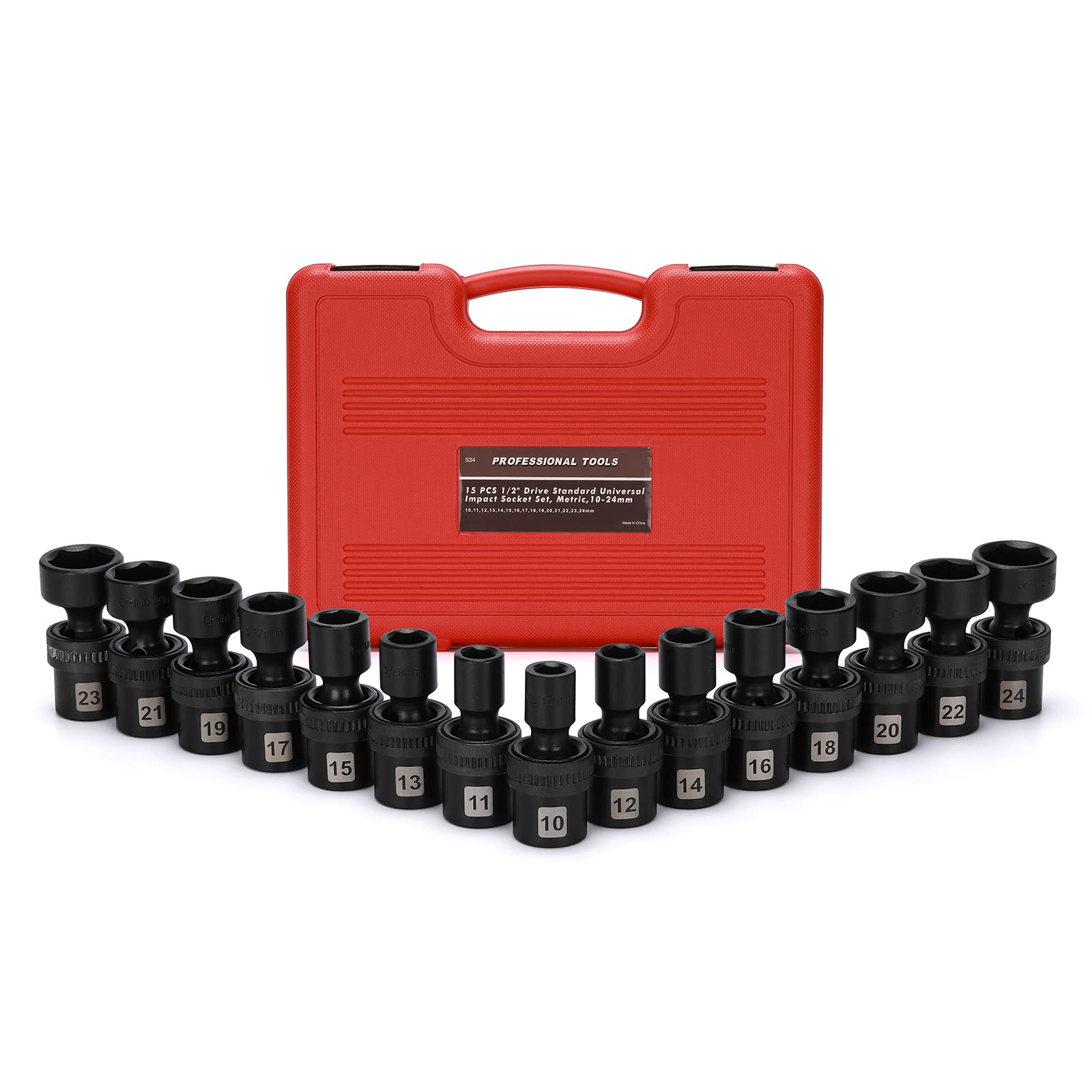 Mayouko Juego de 15 llaves de impacto universales estándar de 1/2 pulgada, métricas, 10-24 mm