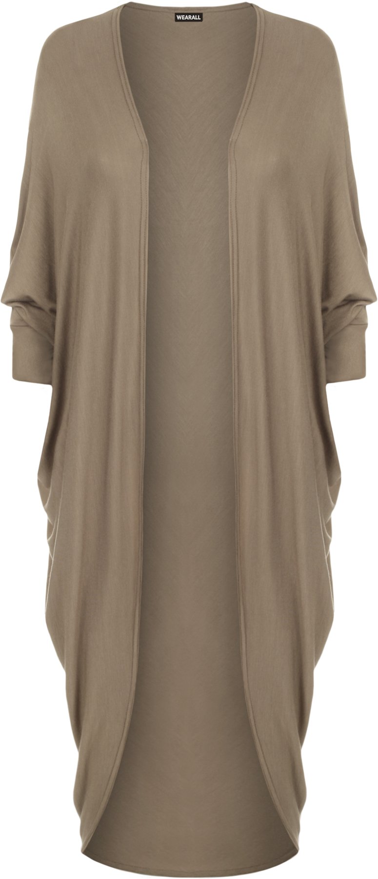 Wearall Women's Mocha Short Batwing Sleeve Long Dip Hem Open Cardigan Shrug Top - 8-10