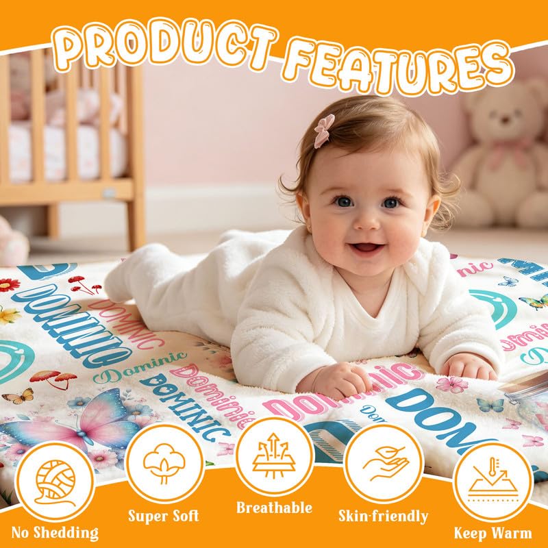 Image of Custom Butterfly Blanket for Boys Girls,Ultra Soft Personalized Gifts Baby Blanket,Customized Throw for Toddlers Newborn Stroller Crib,50 inchx60 inch