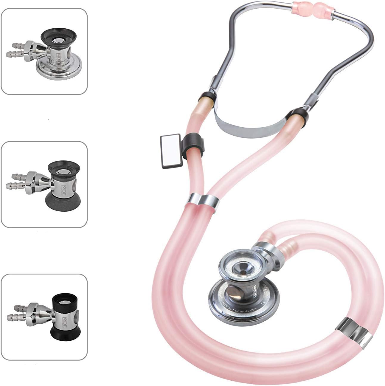MDF Instruments, SpragueRappaport Dual Head Stethoscope with Adult, Pediatric, and Infant Convertible chestpiece, Translucent Pink Tube, MDF767ICO